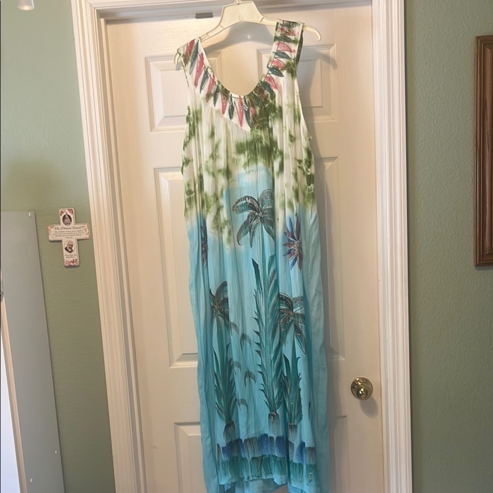 Exist Tropical Palm Maxi Dress in Blue, Green and Pink